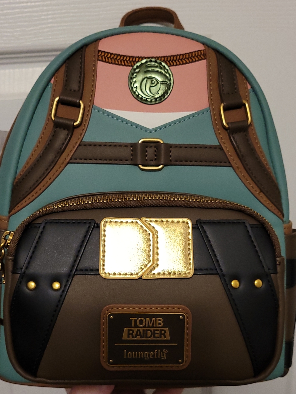 Loungefly Teal, Pink & Brown Tomb Raider Mini Backpack